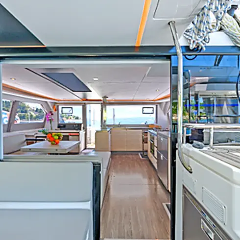 Bright salon and indoor seating of Lady Amanda