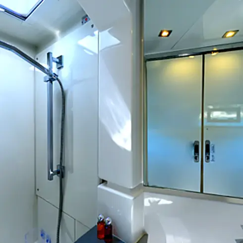 Modern onboard shower aboard Lady Amanda